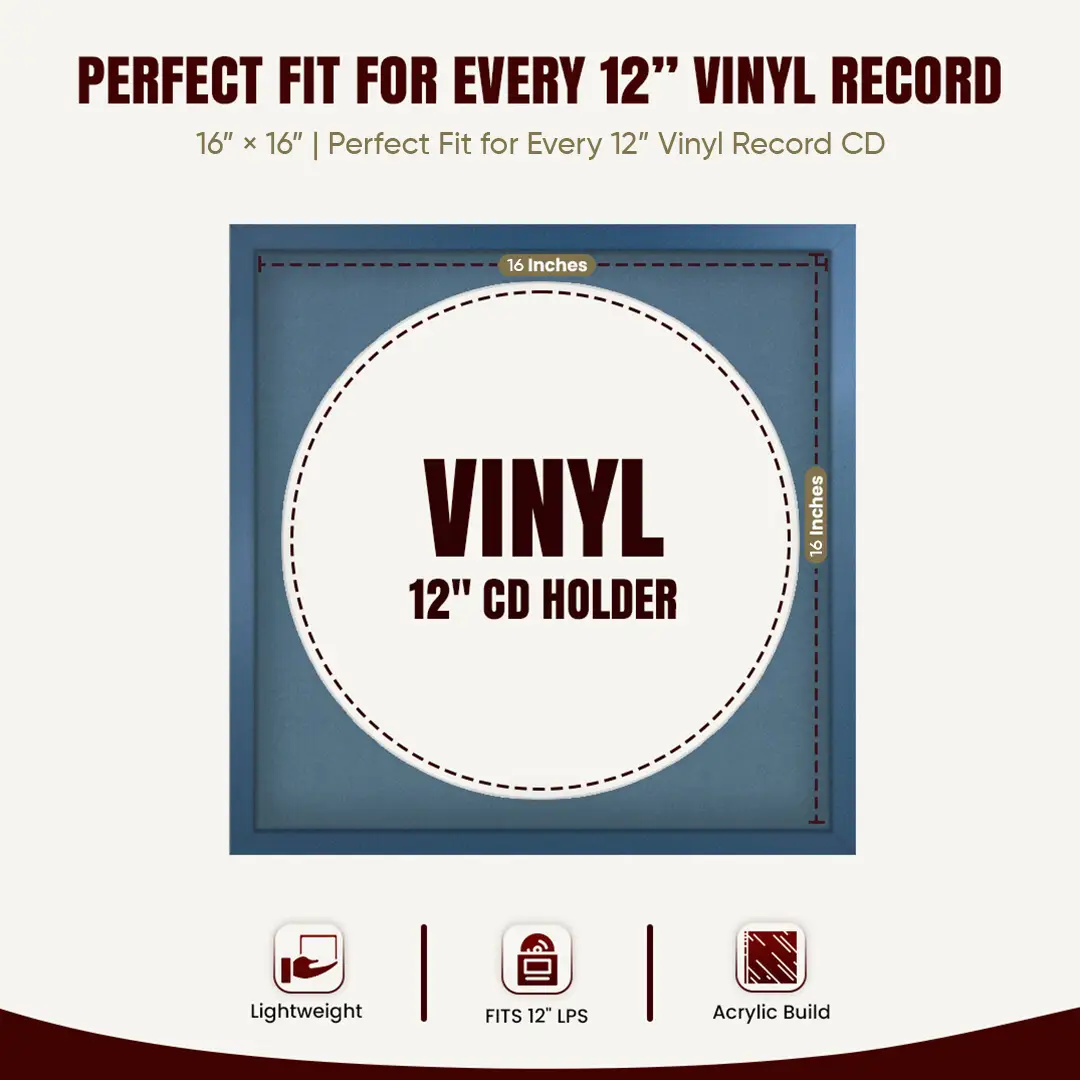 16x16" Modern Sleek Navy Blue Vinyl Record Frame With Pompador Mount For 12" LP Discs | Contemporary Wall Display thumbnail 3