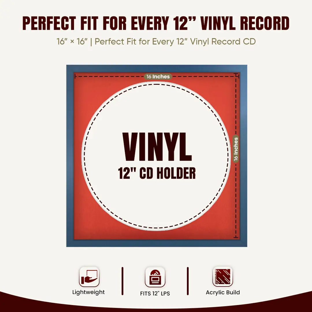 16x16" Modern Sleek Navy Blue Vinyl Record Frame With Poppy Red Mount For 12" LP Discs | Premium Wall Frame For Music Enthusiasts thumbnail 3