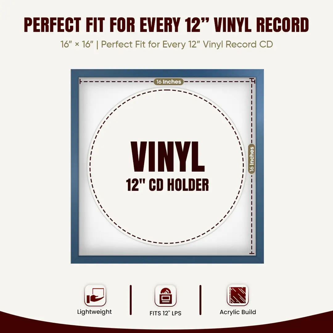 16x16" Modern Sleek Navy Blue Vinyl Record Frame With Ice White Mount For 12" LP Discs | Premium Wall Frame For Music Enthusiasts thumbnail 3
