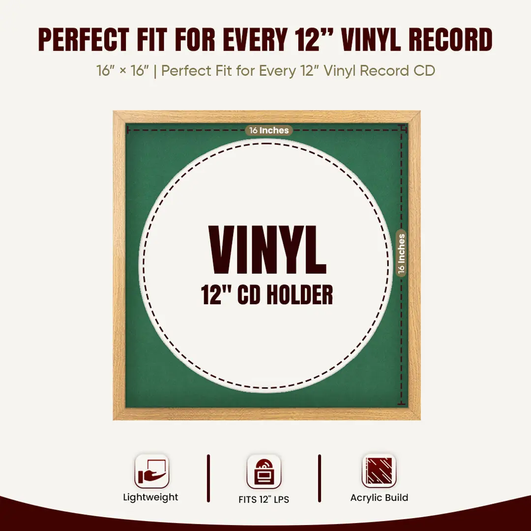 16x16" Modern Sleek Oak Vinyl Record Frame With Black Mount For 12" LP Discs | Contemporary Wall Display thumbnail 3