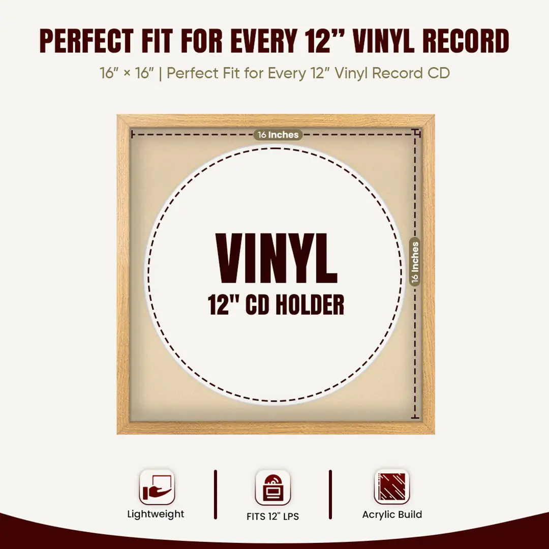 16x16" Modern Sleek Oak Vinyl Record Frame With Ivory Mount For 12" LP Discs | Elegant Frame For Music Lovers thumbnail 3