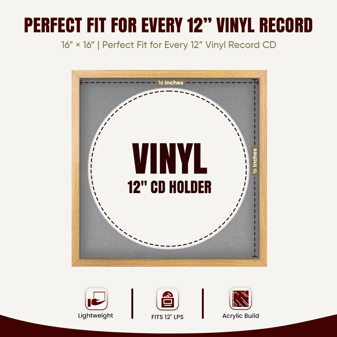 16x16" Modern Sleek Oak Vinyl Record Frame With Mid Grey Mount For 12" LP Discs | Premium Wall Frame For Music Enthusiasts thumbnail 3