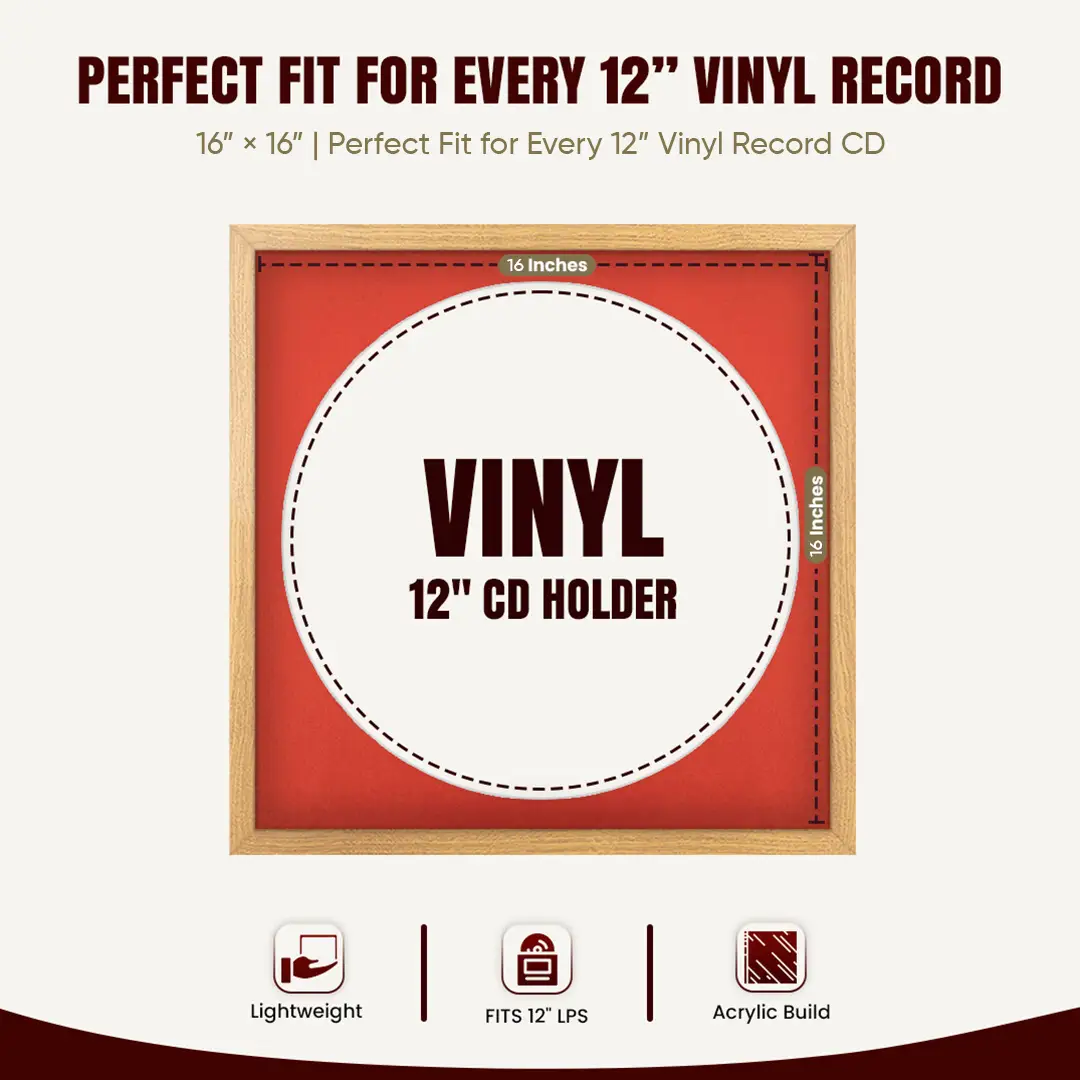 16x16" Modern Sleek Oak Vinyl Record Frame With Black Mount For 12" LP Discs | Premium Wall Frame For Music Enthusiasts thumbnail 3