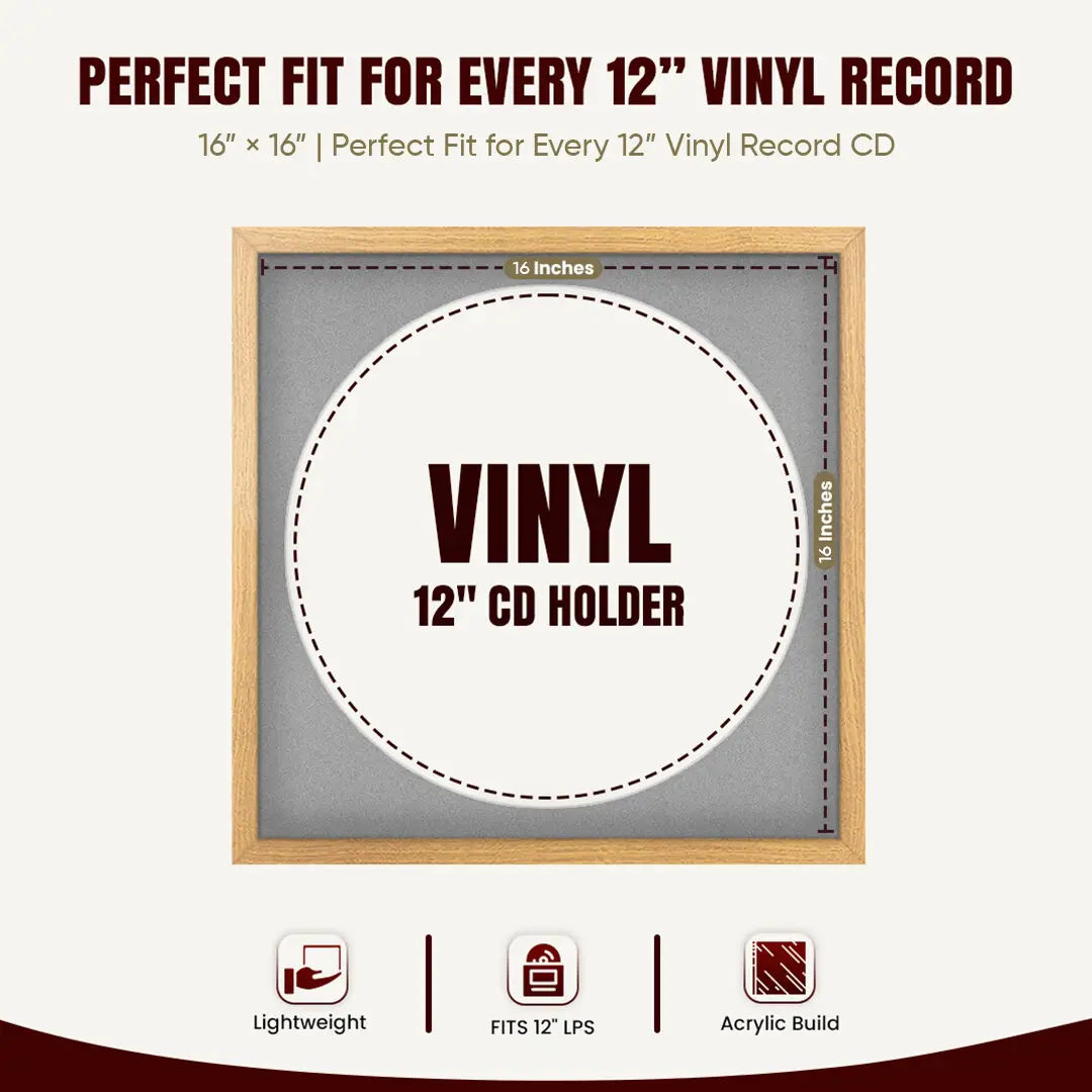 16x16" Modern Sleek Oak Vinyl Record Frame With Silver Mount For 12" LP Discs | Premium Wall Frame For Music Enthusiasts thumbnail 3