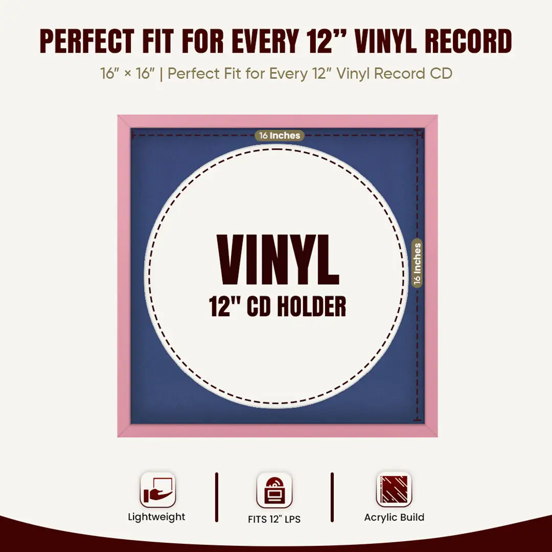 16x16" Modern Sleek Pastel Pink Vinyl Record Frame With Blue Mount For 12" LP Discs | Contemporary Wall Display thumbnail 3