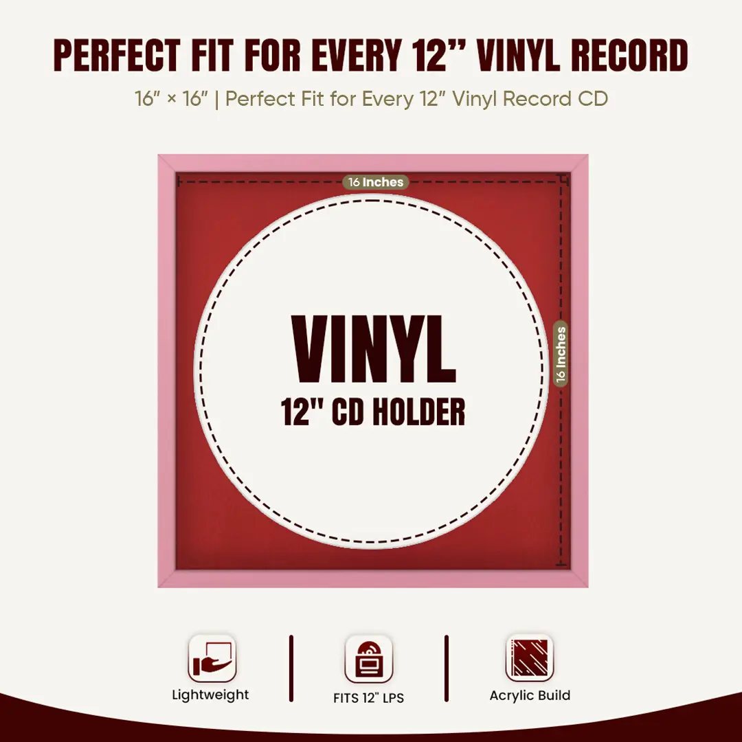 16x16" Modern Sleek Pastel Pink Vinyl Record Frame With Black Mount For 12" LP Discs | Premium Wall Frame For Music Enthusiasts thumbnail 3