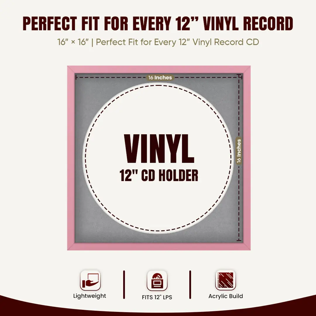 16x16" Modern Sleek Pastel Pink Vinyl Record Frame With Mid Grey Mount For 12" LP Discs | Contemporary Wall Display thumbnail 3