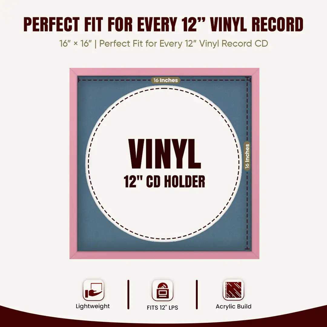 16x16" Modern Sleek Pastel Pink Vinyl Record Frame With Pompador Mount For 12" LP Discs | Premium Wall Frame For Music Enthusiasts thumbnail 3