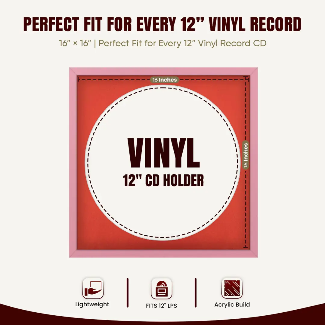16x16" Modern Sleek Pastel Pink Vinyl Record Frame With Black Mount For 12" LP Discs | Contemporary Wall Display thumbnail 3