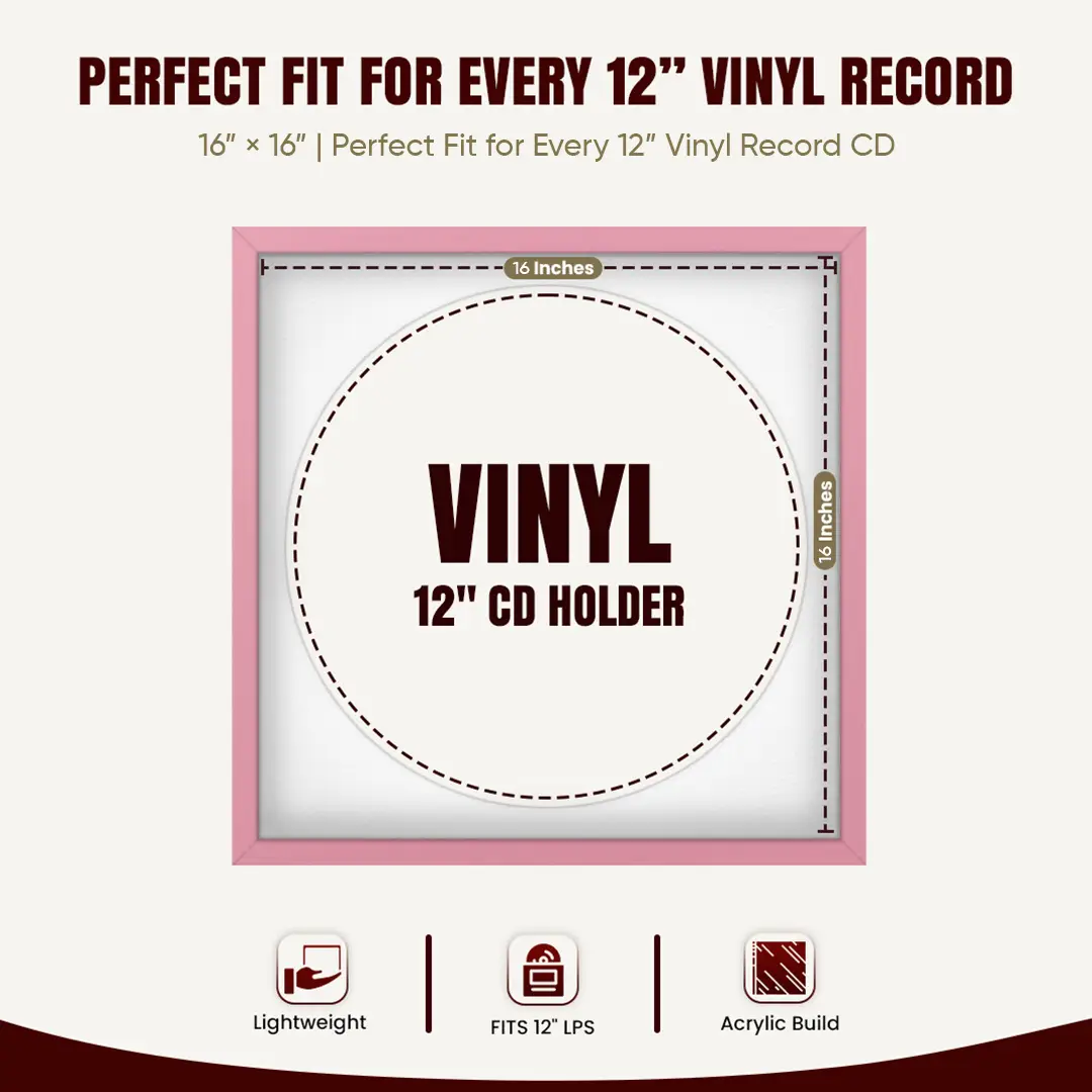 16x16" Modern Sleek Pastel Pink Vinyl Record Frame With Ice White Mount For 12" LP Discs | Contemporary Wall Display thumbnail 3