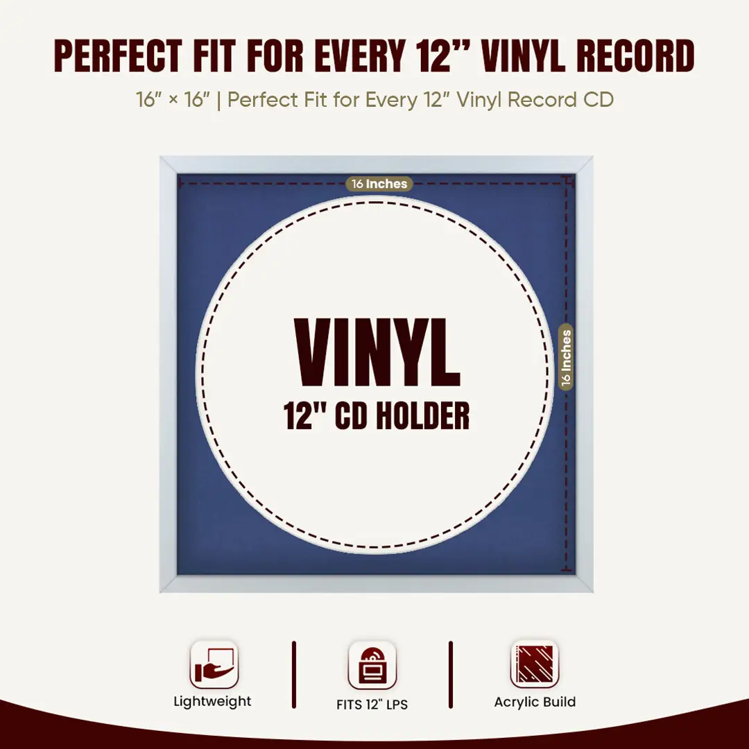 16x16" Modern Sleek Silver Vinyl Record Frame With Black Mount For 12" LP Discs | Premium Wall Frame For Music Enthusiasts thumbnail 3