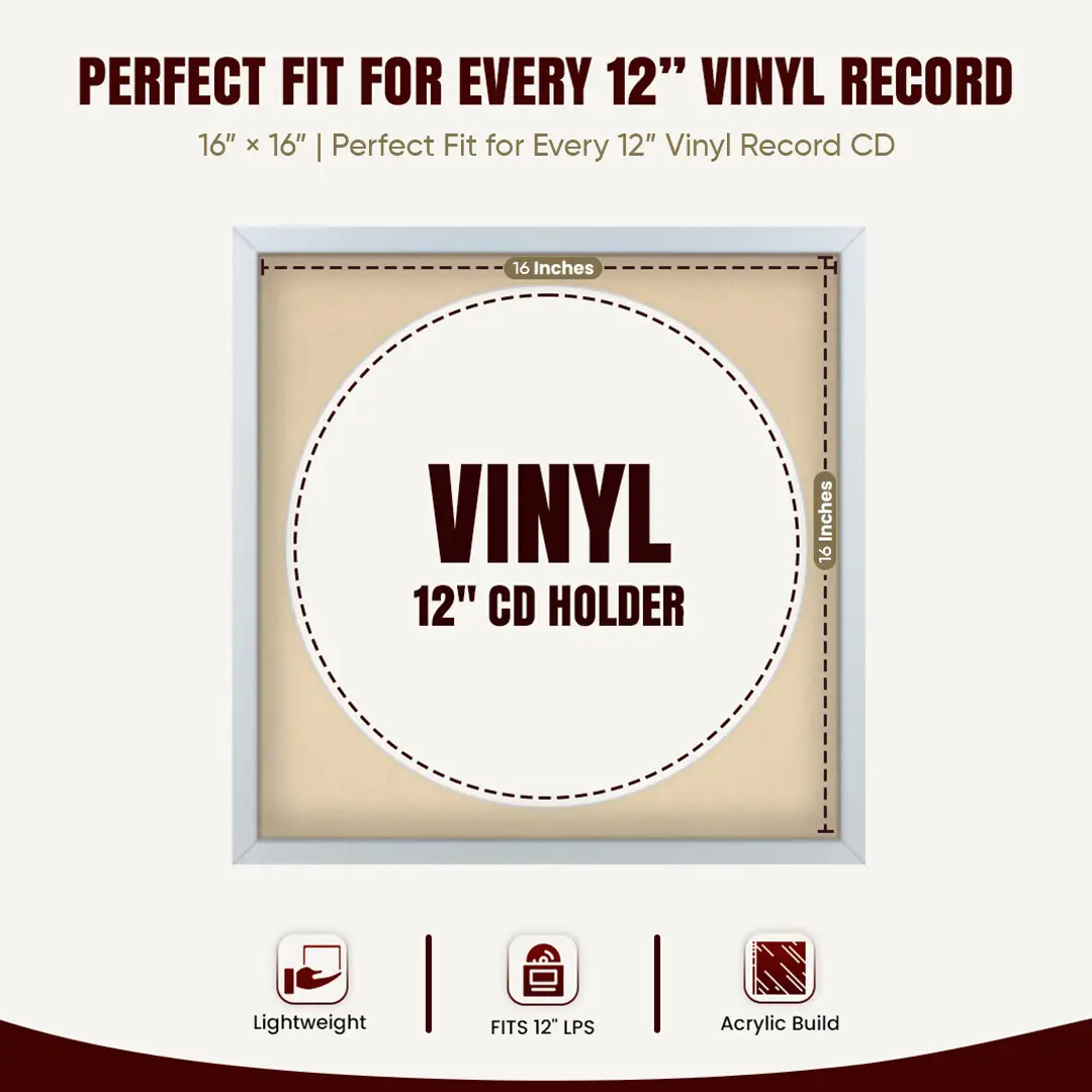 16x16" Modern Sleek Silver Vinyl Record Frame With Ivory Mount For 12" LP Discs | Contemporary Wall Display thumbnail 3