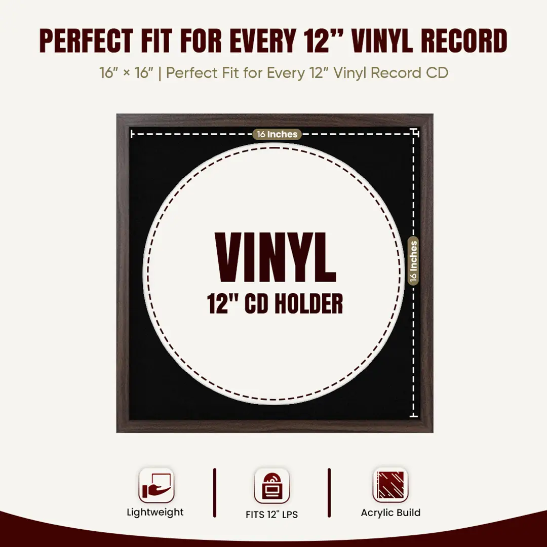 16x16" Modern Sleek Walnut Vinyl Record Frame With Black Mount For 12" LP Discs | Contemporary Wall Display thumbnail 3