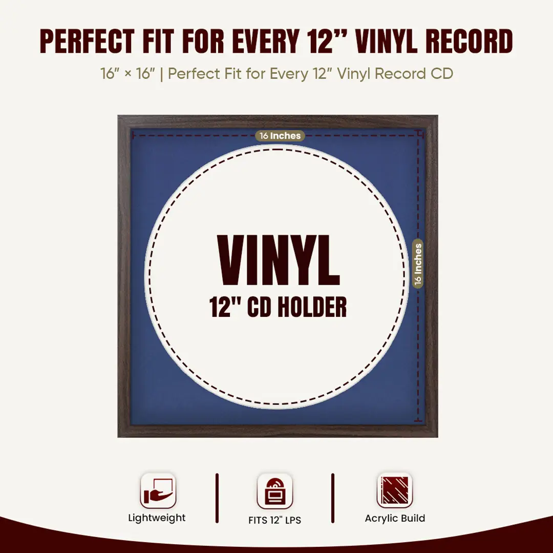 16x16" Modern Sleek Walnut Vinyl Record Frame With Blue Mount For 12" LP Discs | Elegant Frame For Music Lovers thumbnail 3