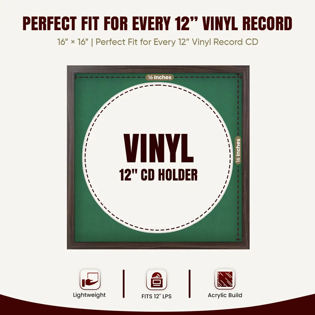 16x16" Modern Sleek Walnut Vinyl Record Frame With Emerald (Green) Mount For 12" LP Discs | Elegant Frame For Music Lovers thumbnail 3