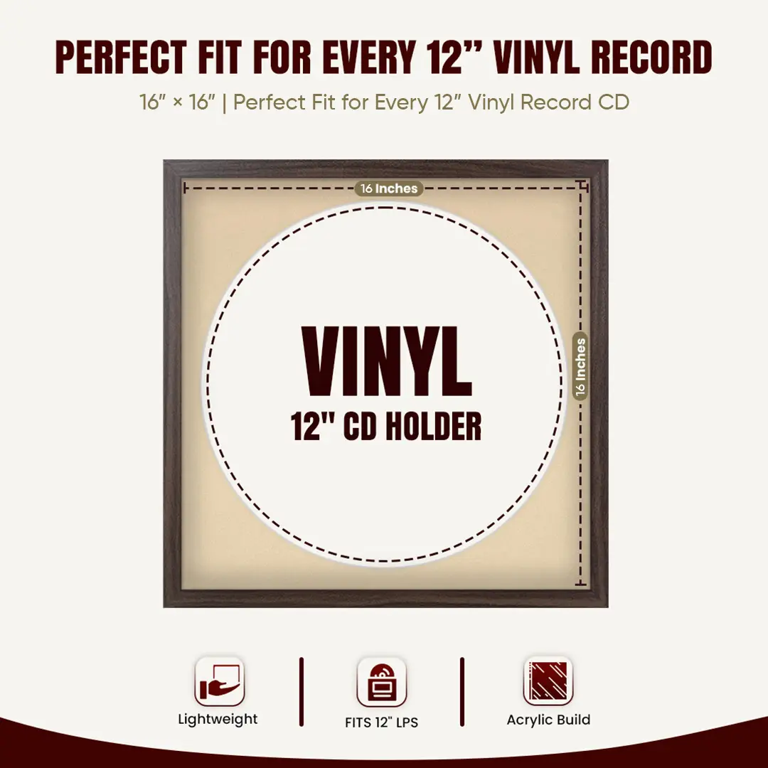 16x16" Modern Sleek Walnut Vinyl Record Frame With Black Mount For 12" LP Discs | Contemporary Wall Display thumbnail 3