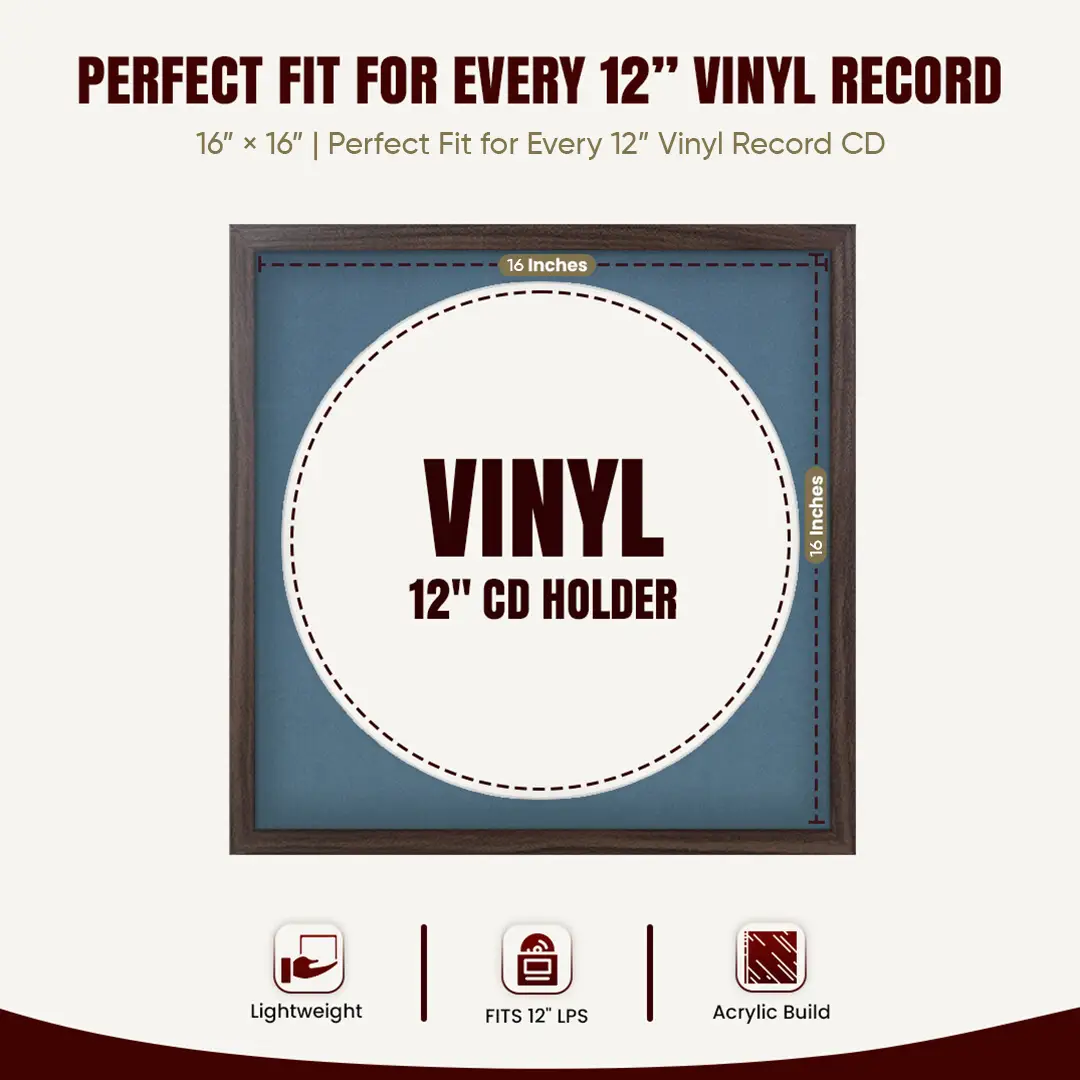 16x16" Modern Sleek Walnut Vinyl Record Frame With Pompador Mount For 12" LP Discs | Elegant Frame For Music Lovers thumbnail 3