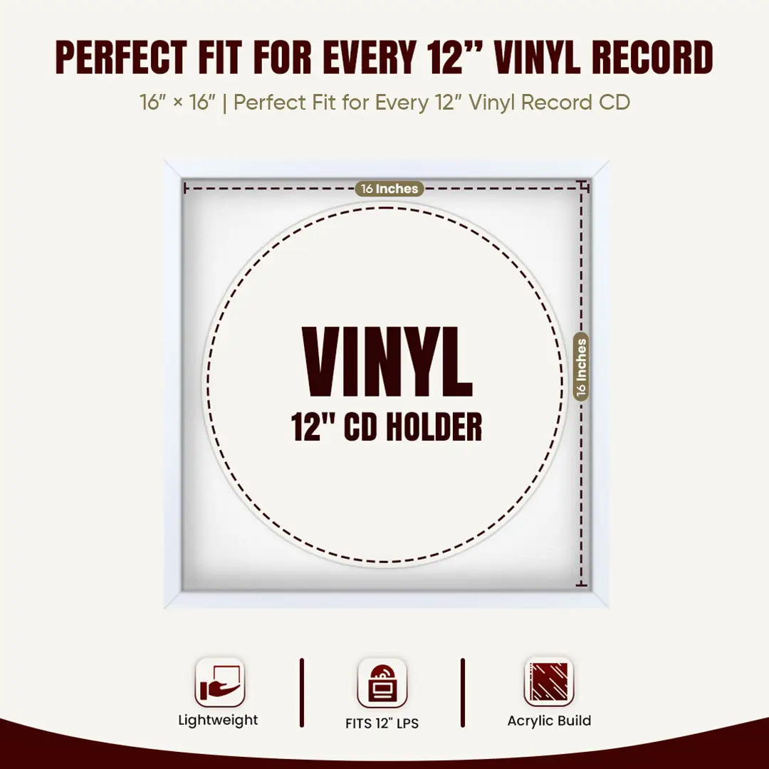 16x16" Modern Sleek White Vinyl Record Frame With Ice White Mount For 12" LP Discs | Premium Wall Frame For Music Enthusiasts thumbnail 3