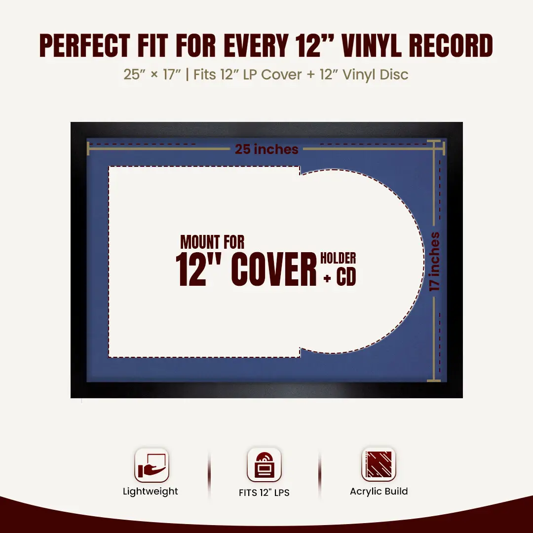 25x17" Modern Sleek Black Vinyl Record Frame For LP Cover & Disc With Poppy Red Mount | Overlapped Display thumbnail 3