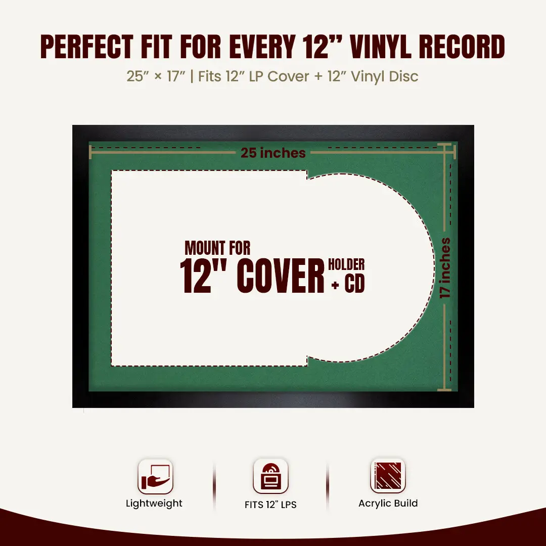 25x17" Modern Sleek Black Vinyl Record Frame For LP Cover & Disc With Emerald (Green) Mount | Overlapped Display thumbnail 3