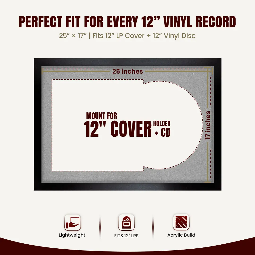 25x17" Modern Sleek Black Vinyl Record Frame For LP Cover & Disc With Silver Mount | Overlapped Display thumbnail 3