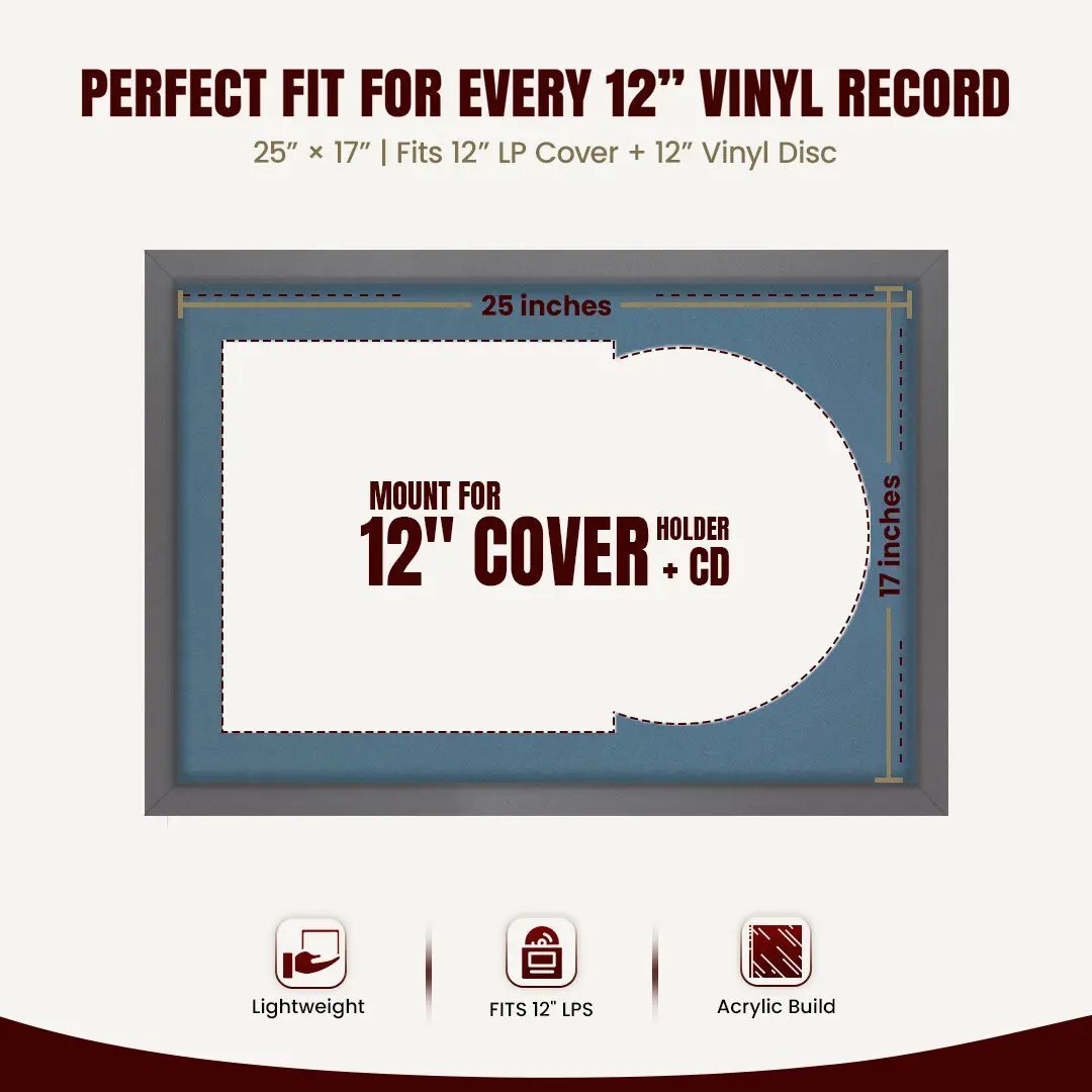 25x17" Modern Sleek Dark Grey Vinyl Record Frame For 12 Inch LP Cover & Disc With Pompador Mount | Overlapped Vinyl Display thumbnail 3