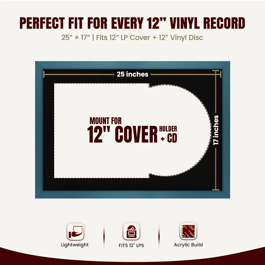 25x17" Modern Sleek Navy Blue Vinyl Record Frame For LP Cover & Disc With Black Mount | Overlapped Display thumbnail 3