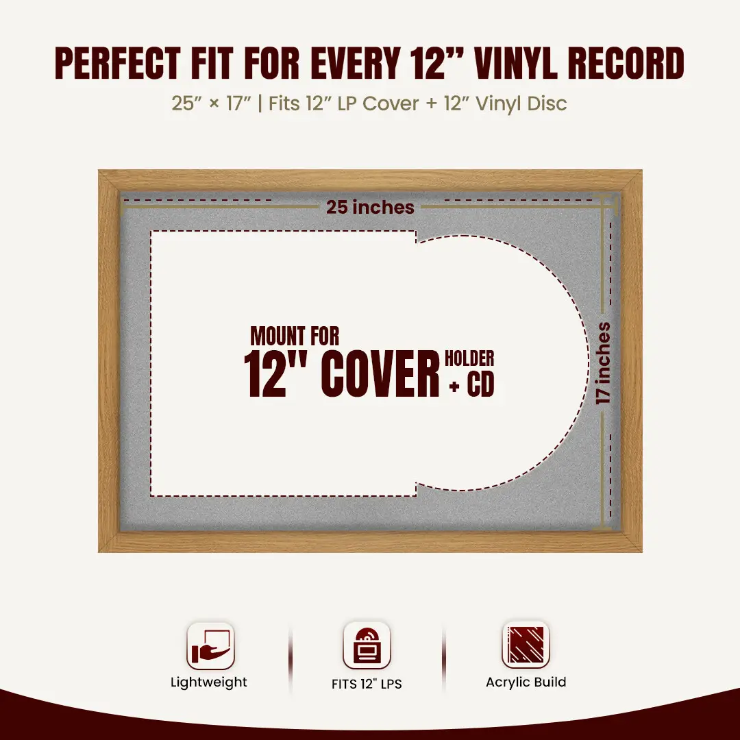 25x17" Modern Sleek Oak Vinyl Record Frame For LP Cover & Disc With Silver Mount | Overlapped Display thumbnail 3