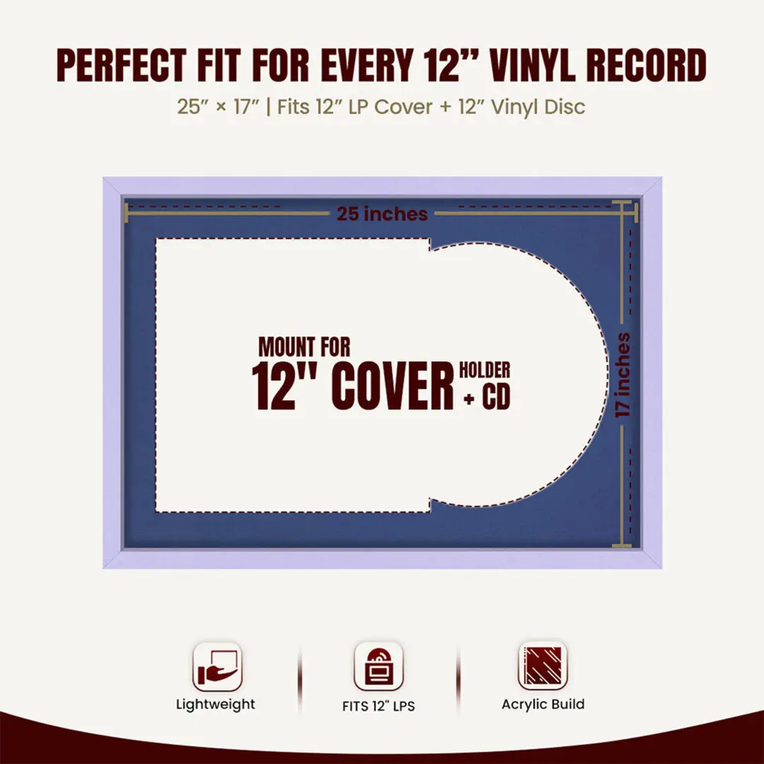 25x17" Modern Sleek Purple Vinyl Record Frame For 12 Inch LP Cover & Disc (Overlapped) With Blue Mount | Elegant Music Display thumbnail 3