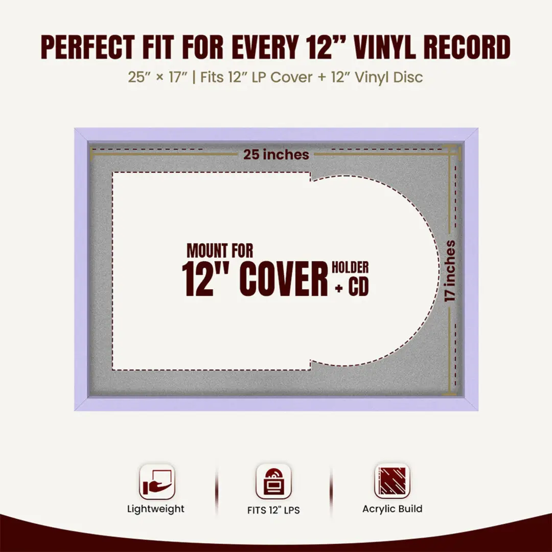 25x17" Modern Sleek Purple Vinyl Record Frame For 12 Inch LP Cover & Disc (Overlapped) With Silver Mount | Elegant Music Display thumbnail 3