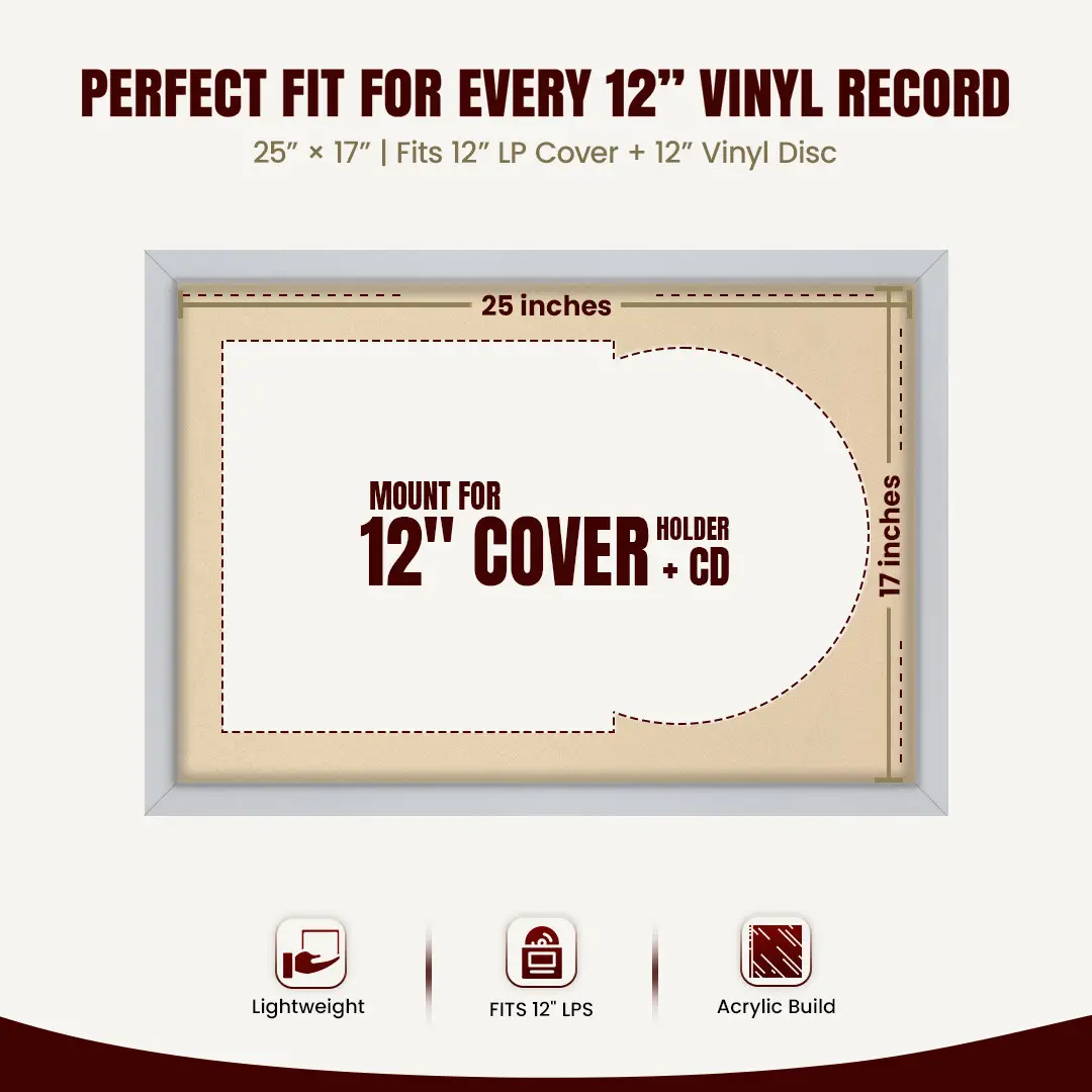 25x17" Modern Sleek Silver Vinyl Record Frame For LP Cover & Disc With Ivory Mount | Overlapped Display thumbnail 3