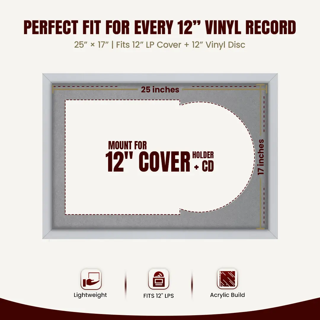 25x17" Modern Sleek Silver Vinyl Record Frame For LP Cover & Disc With Mid Grey Mount | Overlapped Display thumbnail 3