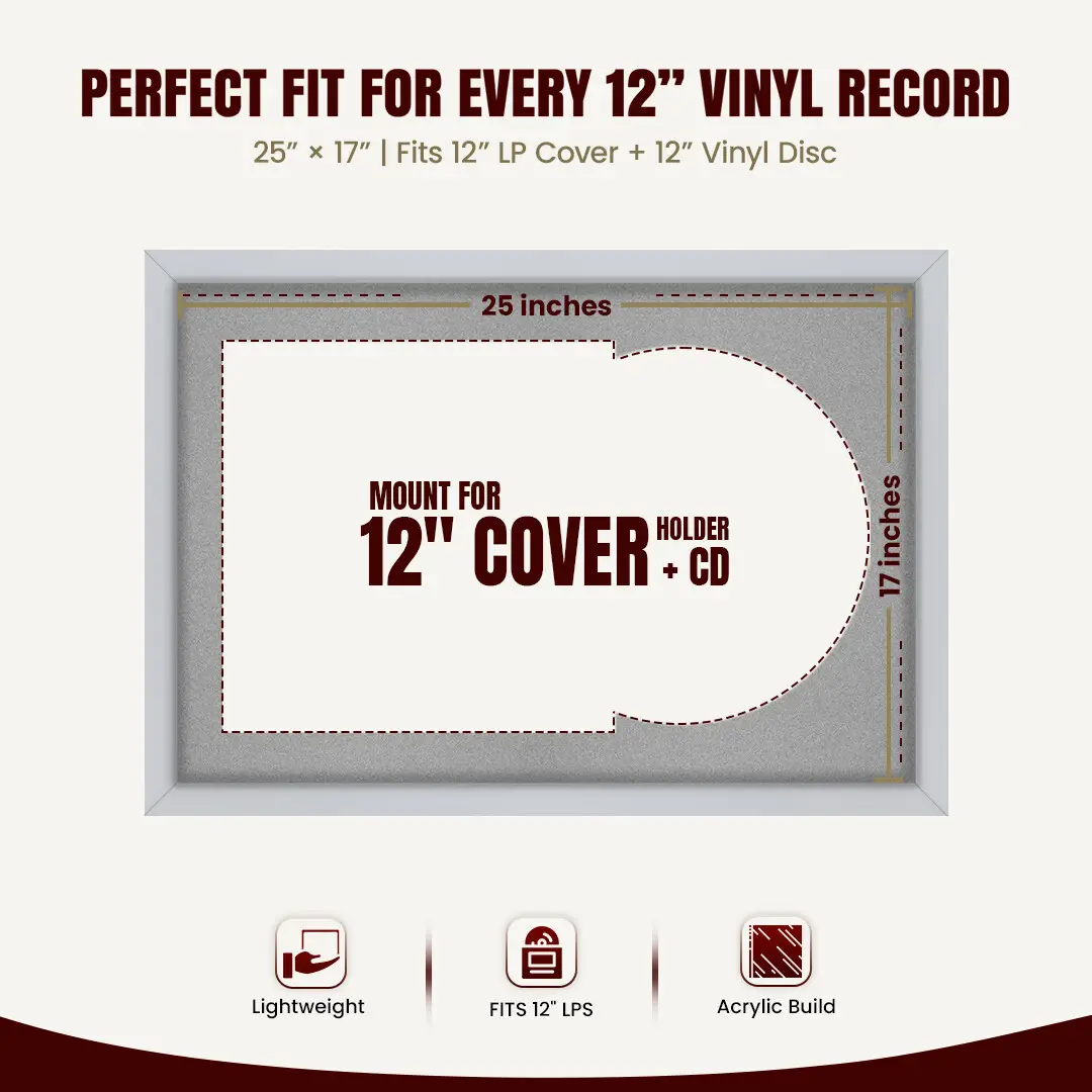 25x17" Modern Sleek Silver Vinyl Record Frame For 12 Inch LP Cover & Disc (Overlapped) With Silver Mount | Elegant Music Display thumbnail 3