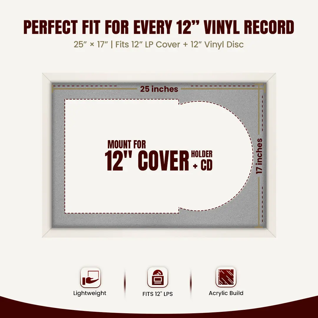 25x17" Modern Sleek White Vinyl Record Frame For 12 Inch LP Cover & Disc With Silver Mount | Overlapped Vinyl Display thumbnail 3