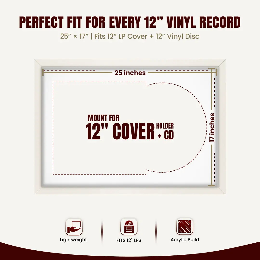 25x17" Modern Sleek White Vinyl Record Frame For 12 Inch LP Cover & Disc With Ice White Mount | Overlapped Vinyl Display thumbnail 3