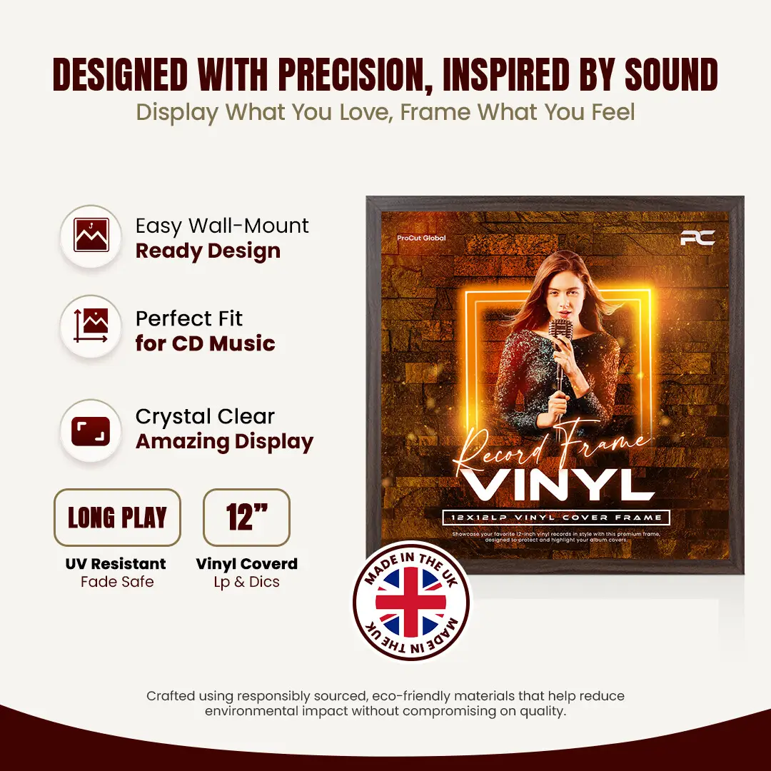 12x12" Modern Sleek Walnut Vinyl Record Frame For 12" LP Album Covers | Square Vinyl Frame For Wall Display thumbnail 8