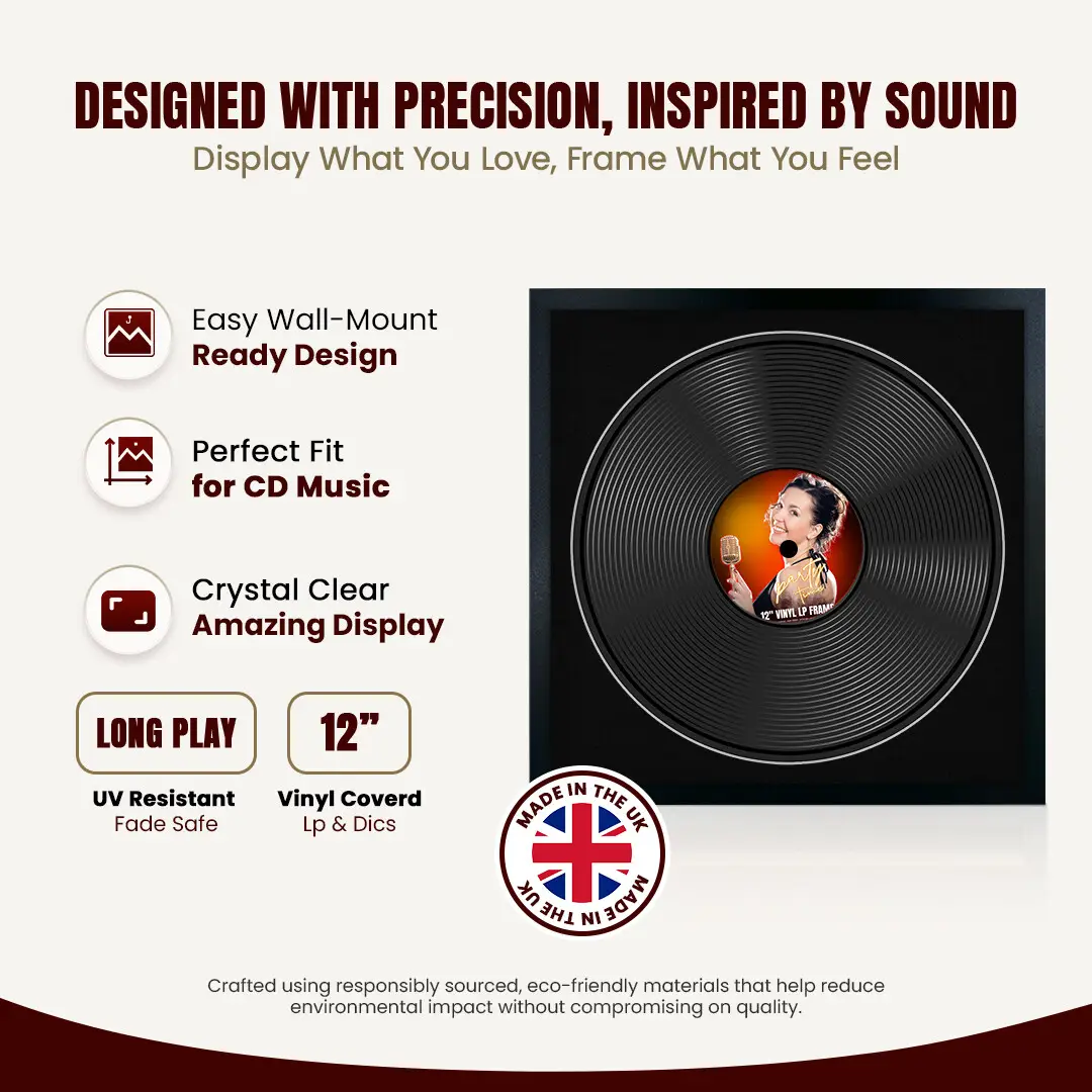 16x16" Modern Sleek Black Vinyl Record Frame With Black Mount For 12" LP Discs | Elegant Frame For Music Lovers thumbnail 8