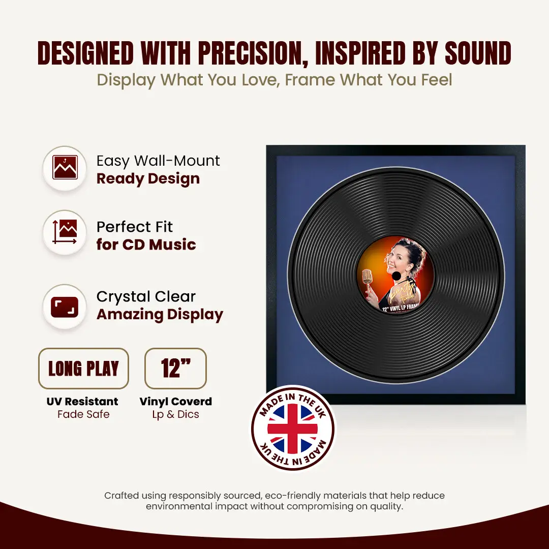 16x16" Modern Sleek Black Vinyl Record Frame With Blue Mount For 12" LP Discs | Contemporary Wall Display thumbnail 8