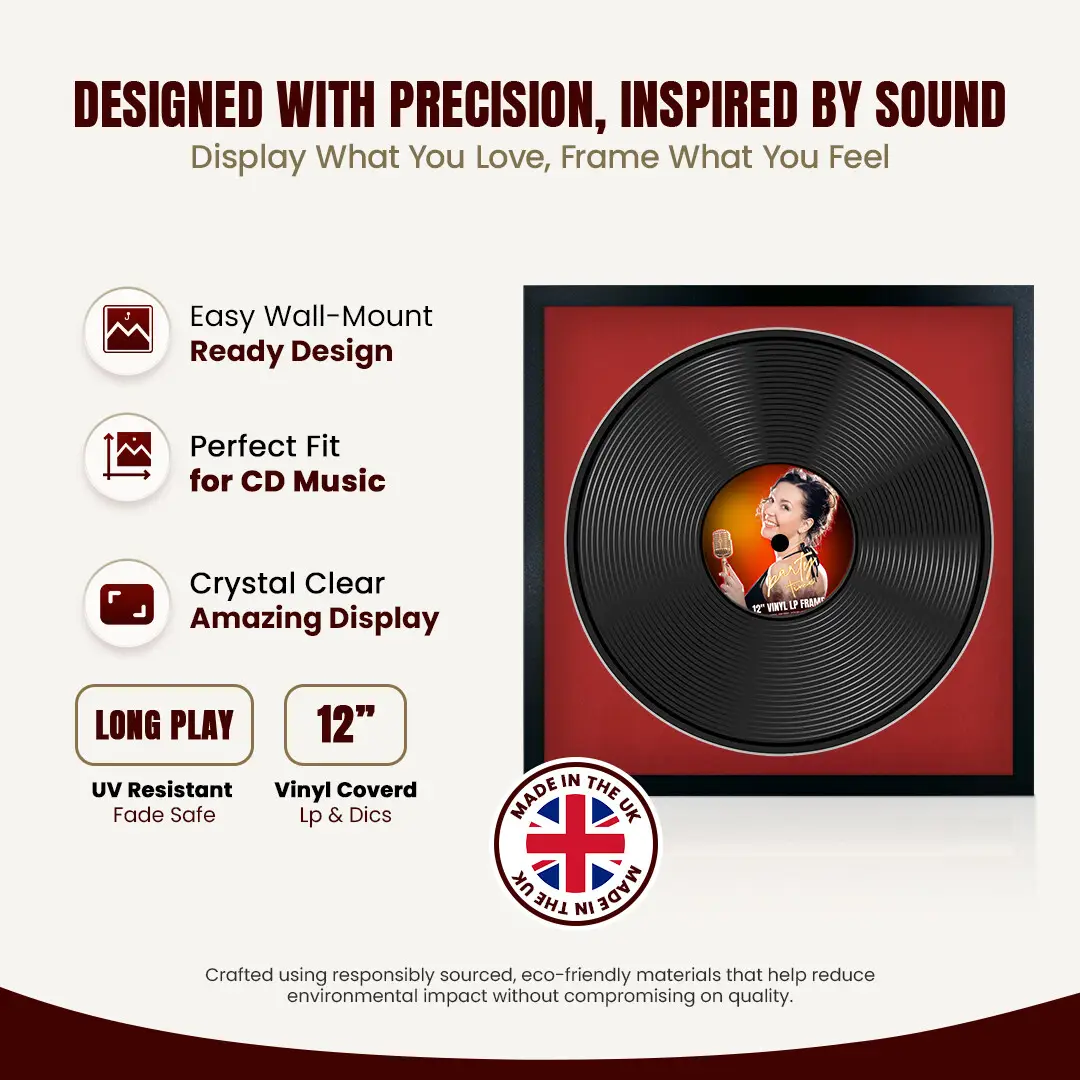 16x16" Modern Sleek Black Vinyl Record Frame With Black Mount For 12" LP Discs | Elegant Frame For Music Lovers thumbnail 8