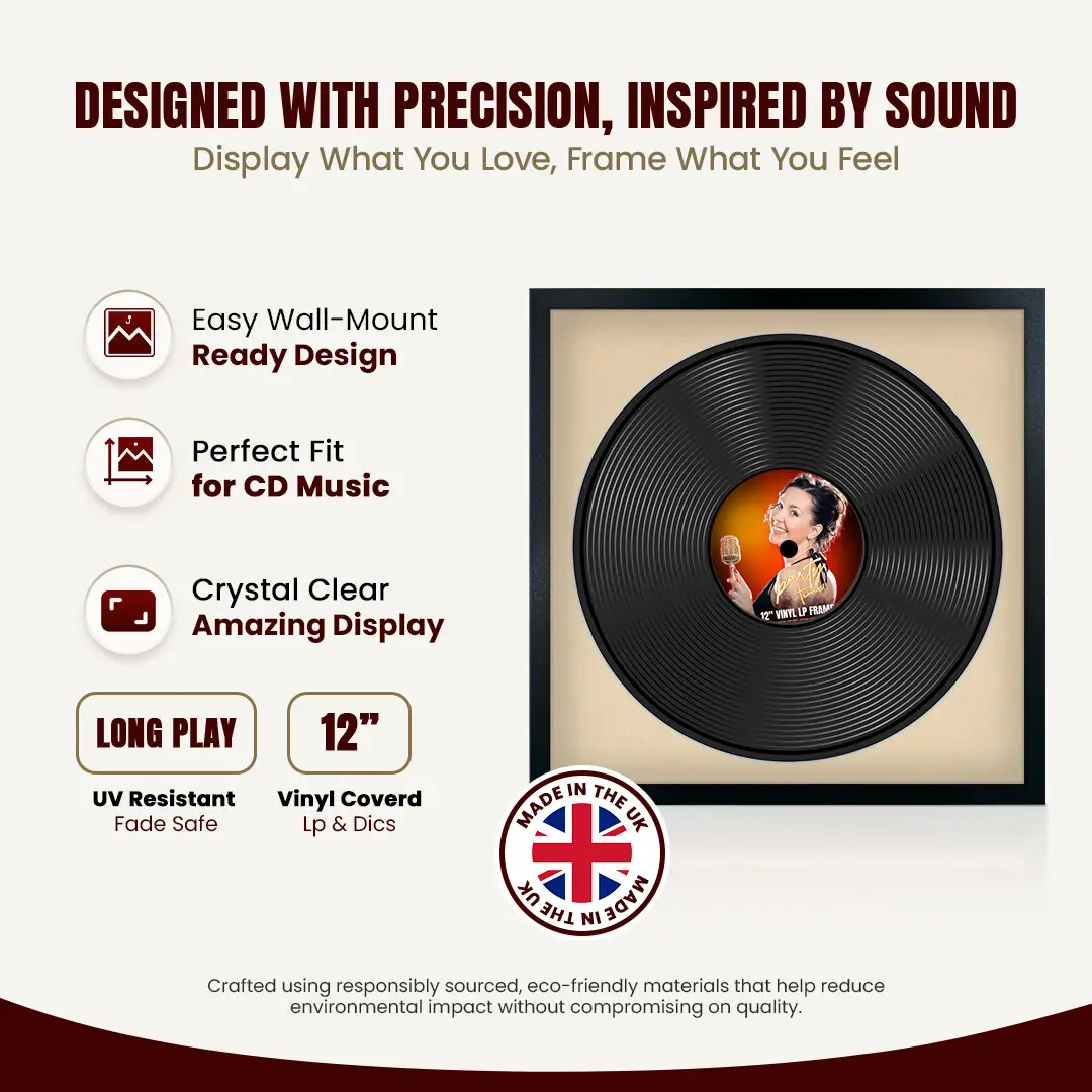 16x16" Modern Sleek Black Vinyl Record Frame With Ivory Mount For 12" LP Discs | Contemporary Wall Display thumbnail 8