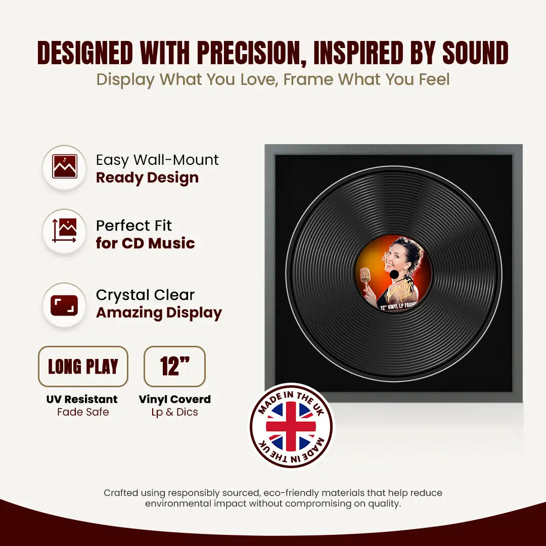 16x16" Modern Sleek Dark Grey Vinyl Record Frame With Black Mount For 12" LP Discs | Premium Wall Frame For Music Enthusiasts thumbnail 8
