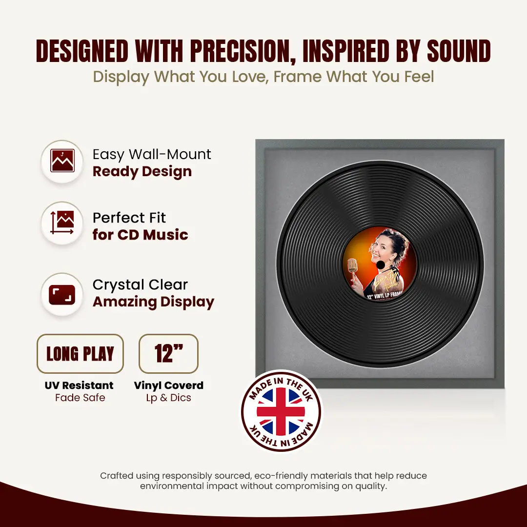 16x16" Modern Sleek Dark Grey Vinyl Record Frame With Mid Grey Mount For 12" LP Discs | Elegant Frame For Music Lovers thumbnail 8