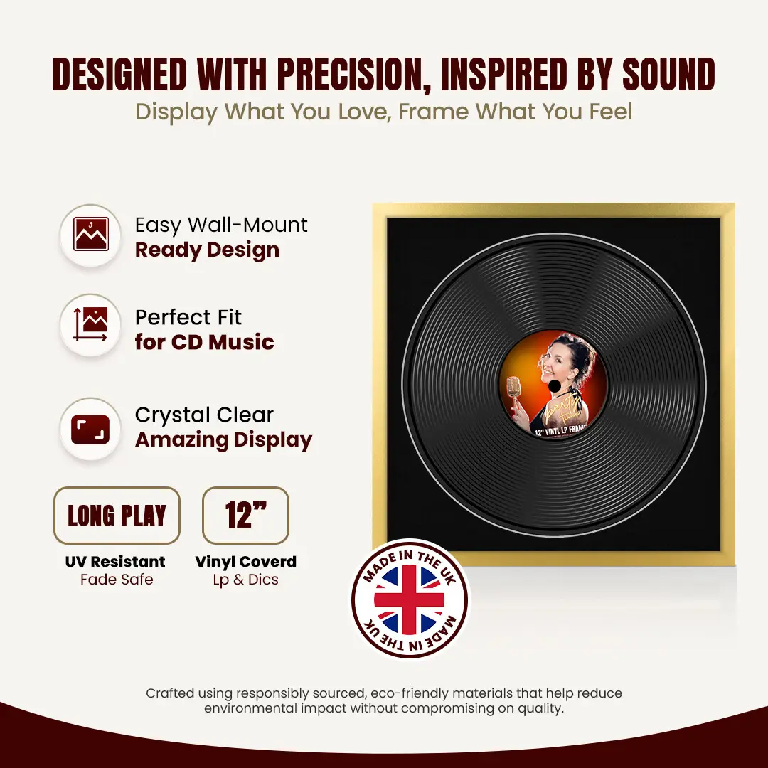 16x16" Modern Sleek Gold Vinyl Record Frame With Black Mount For 12" LP Discs | Contemporary Wall Display thumbnail 8