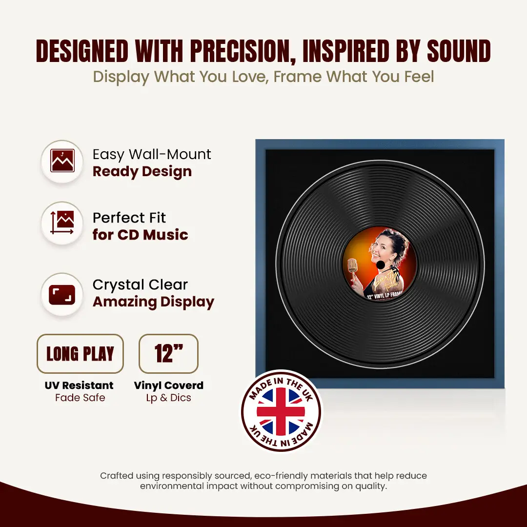 16x16" Modern Sleek Navy Blue Vinyl Record Frame With Black Mount For 12" LP Discs | Contemporary Wall Display thumbnail 8