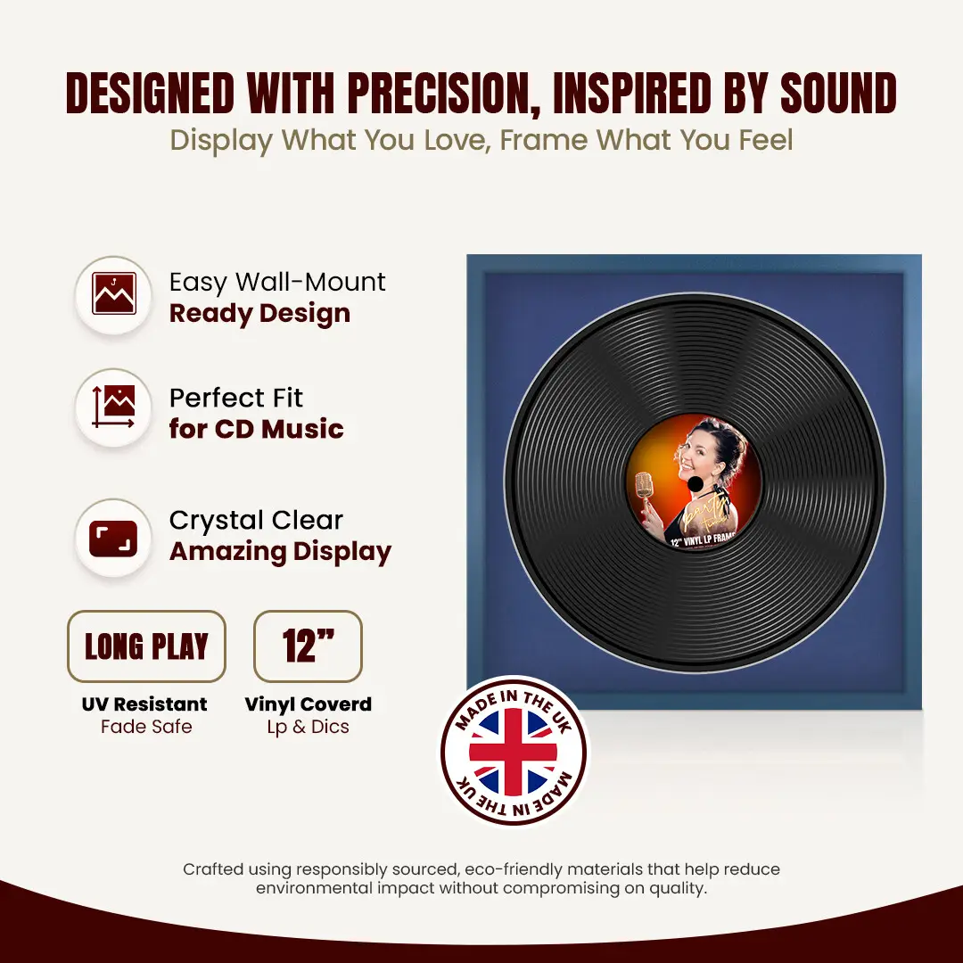 16x16" Modern Sleek Navy Blue Vinyl Record Frame With Blue Mount For 12" LP Discs | Contemporary Wall Display thumbnail 8