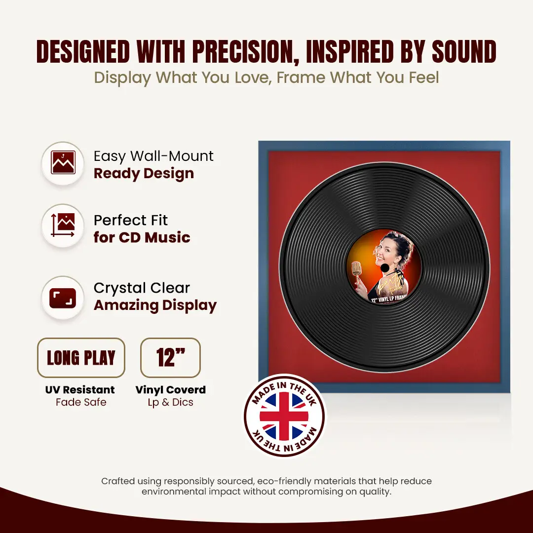 16x16" Modern Sleek Navy Blue Vinyl Record Frame With Black Mount For 12" LP Discs | Contemporary Wall Display thumbnail 8