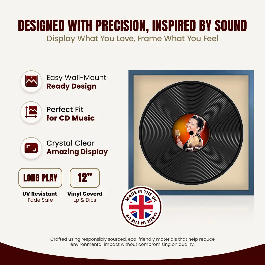 16x16" Modern Sleek Navy Blue Vinyl Record Frame With Ivory Mount For 12" LP Discs | Contemporary Wall Display thumbnail 8