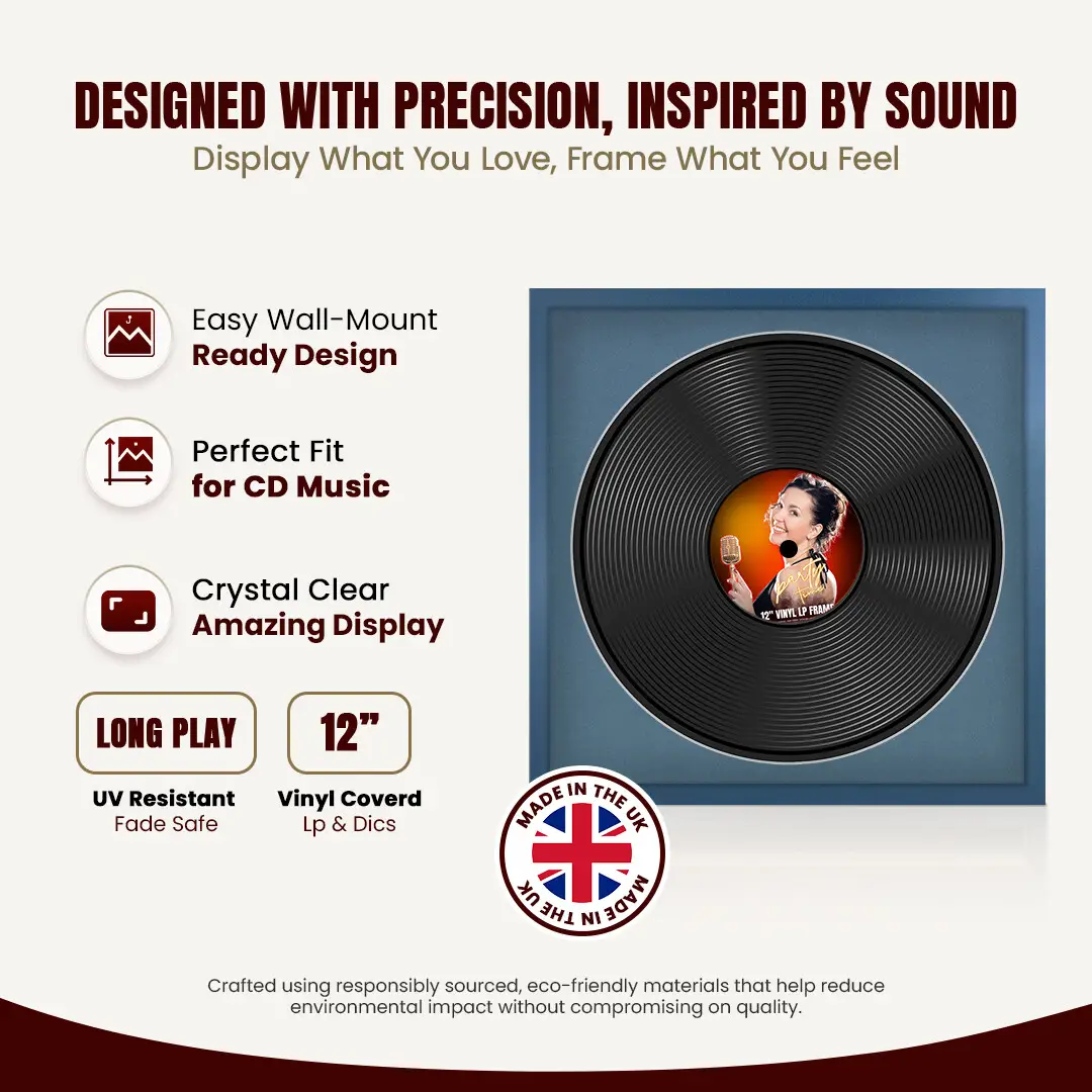 16x16" Modern Sleek Navy Blue Vinyl Record Frame With Pompador Mount For 12" LP Discs | Contemporary Wall Display thumbnail 8