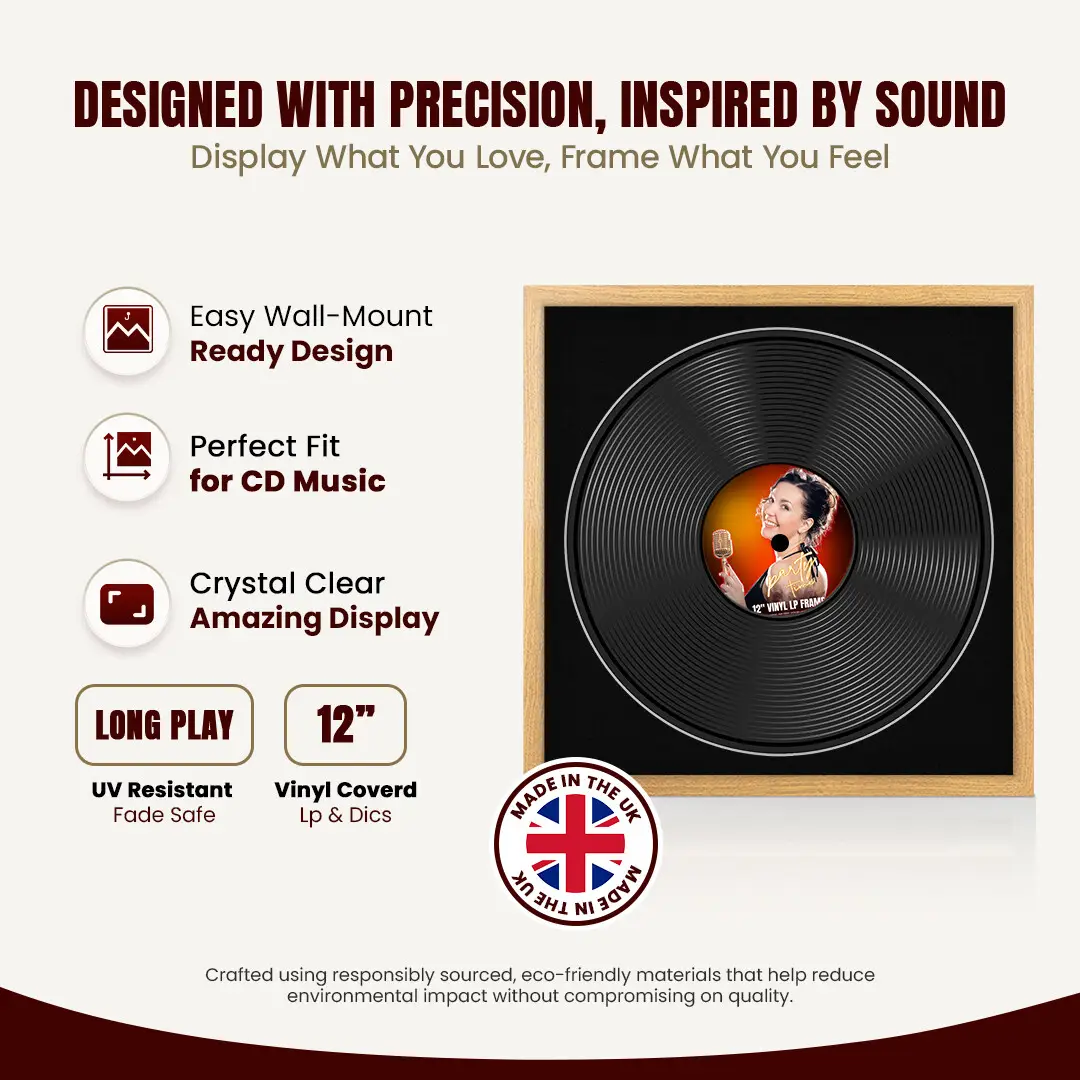 16x16" Modern Sleek Oak Vinyl Record Frame With Black Mount For 12" LP Discs | Premium Wall Frame For Music Enthusiasts thumbnail 8