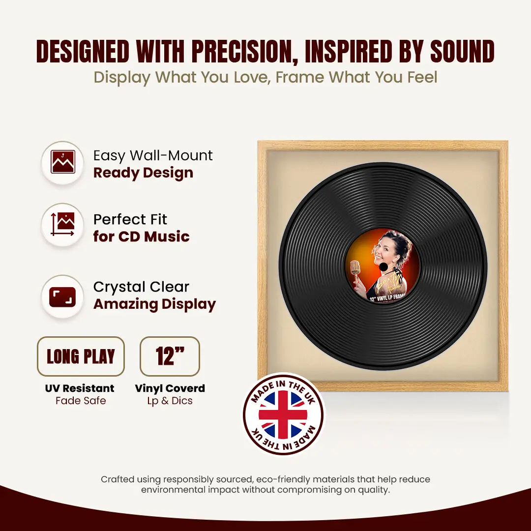 16x16" Modern Sleek Oak Vinyl Record Frame With Ivory Mount For 12" LP Discs | Elegant Frame For Music Lovers thumbnail 8